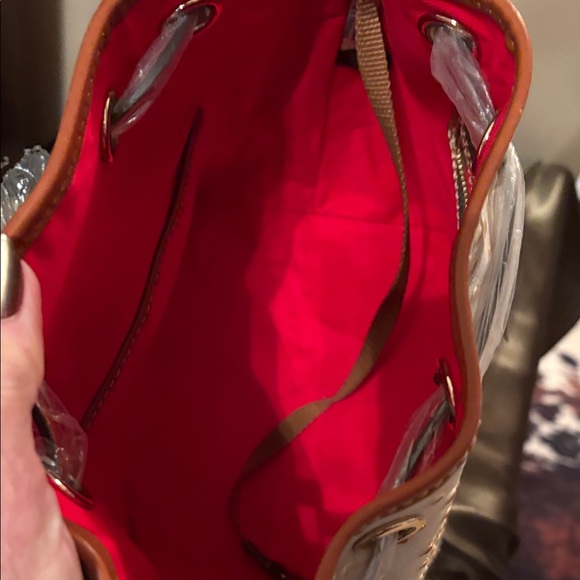 Dooney & Bourke White and Tan Drawstring crossbody Bag - Picture 9 of 12
